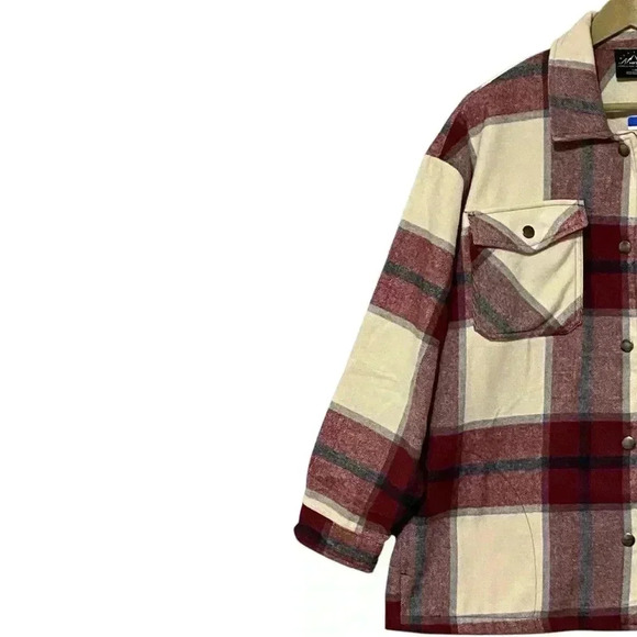 HFX Shirt Jacket L Red Plaid Snap Closure Pocket Midweight Shacket Outerwear NWT - Picture 3 of 11